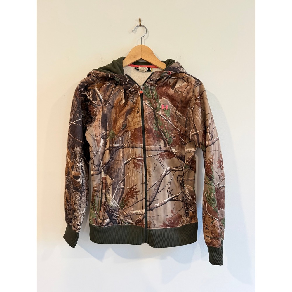 Under Armour Womens Realtree AP Camo Full Zip Hoodie Pink Logo Small